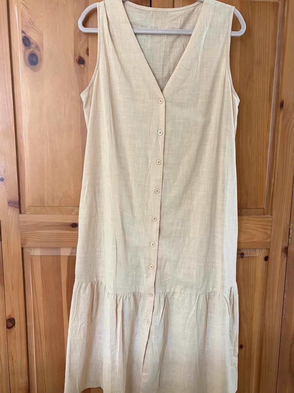 Cupshe Cream V-Neck Button-Front Tiered Midi Dress